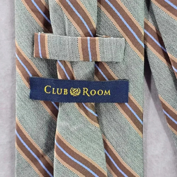 Club Room Gray Brown Blue Stripe 100% Silk Long Men's Neck Tie NWOT - Picture 4 of 6